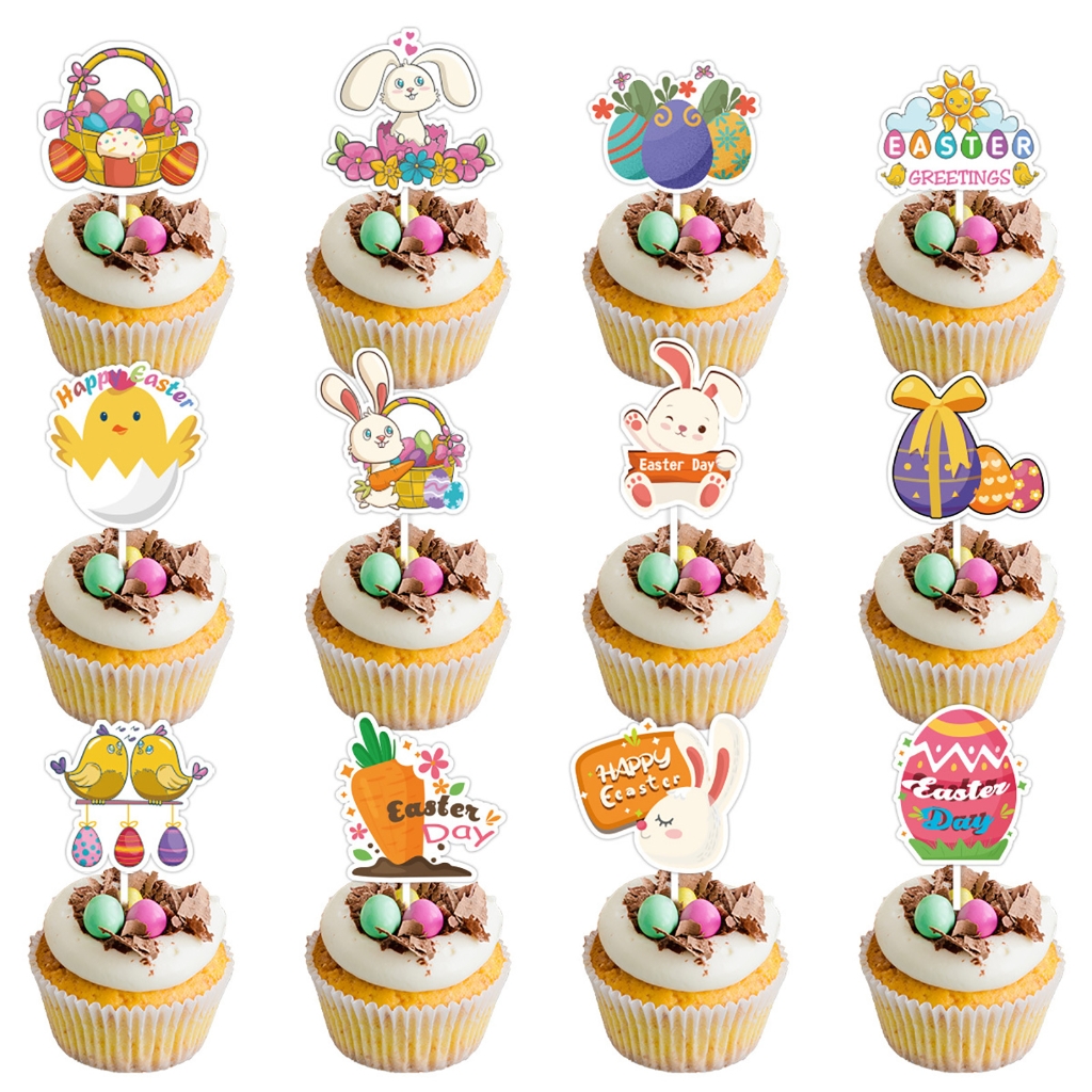 Tizuqe Festive Easter Decorations 12Pieces of Rabbit Cupcake Toppers Cake Decor